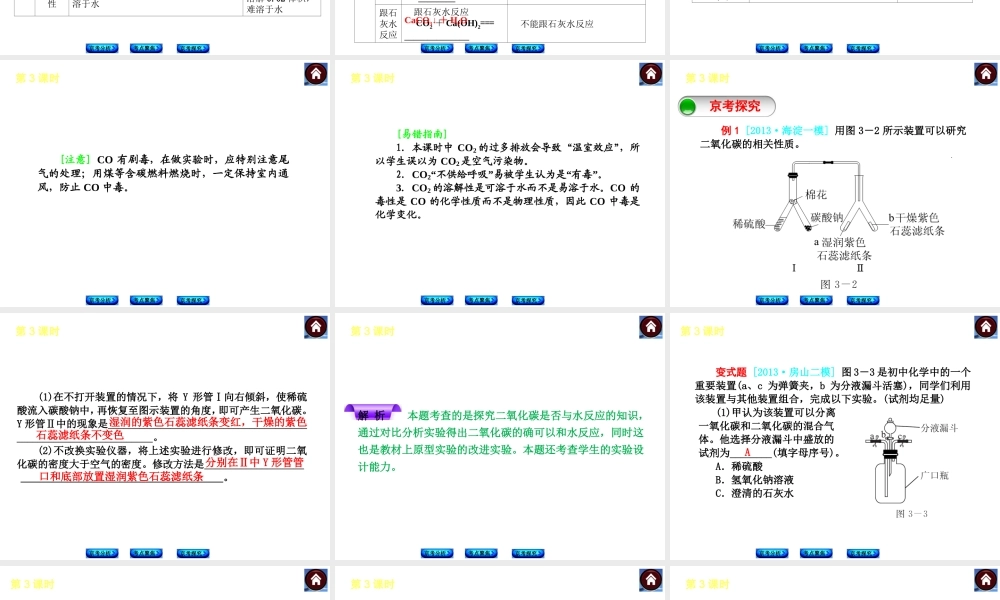 （北京专版）2014中考化学复习方案 第3课时 碳的氧化物课件（京考分析+考点聚焦+京考探究，含2013试题）