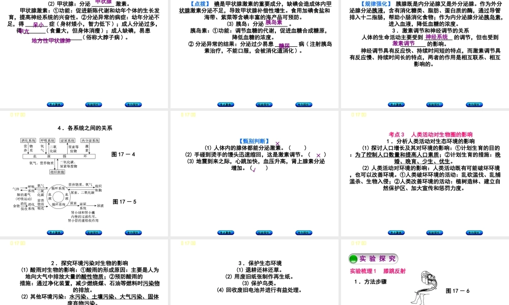 （北京专版）中考生物复习方案 主题五 生物圈中的人 第17课时 人体通光神经系统和内分泌系统调节生命活动（二）课件-人教版初中九年级全册生物课件