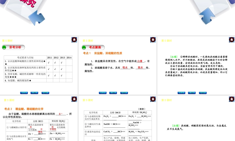 （北京专版）2014中考化学复习方案 第5课时 常见的酸和碱课件（京考分析+考点聚焦+京考探究，含2013试题）