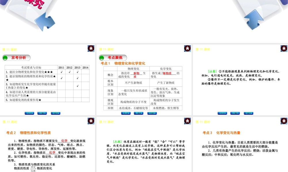 （北京专版）2014中考化学复习方案 第11课时 化学变化的基本特征课件（京考分析+考点聚焦+京考探究，含2013试题）