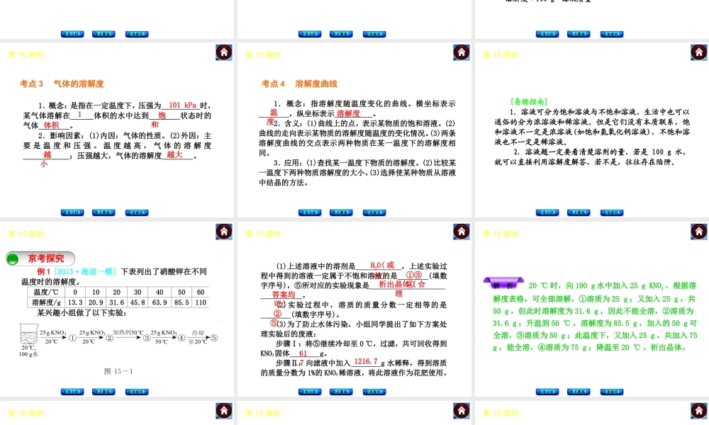 （北京专版）2014中考化学复习方案 第15课时 溶液的分类与溶解度课件（京考分析+考点聚焦+京考探究，含2013试题）