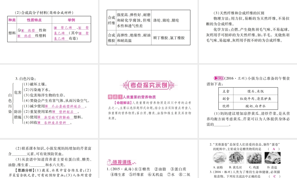 （四川地区）中考化学总复习 第12单元 化学与生活教学讲解课件-人教版初中九年级全册化学课件