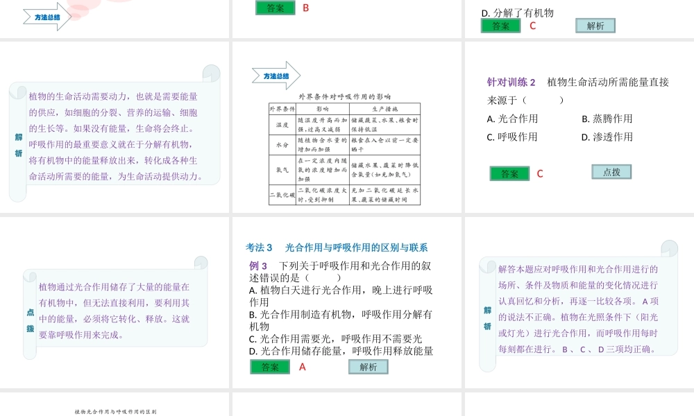 （云南专用）中考生物总复习 第四部分 生物圈中的绿色植物 专题八 绿色植物的光合作用和呼吸作用课件-人教版初中九年级全册生物课件