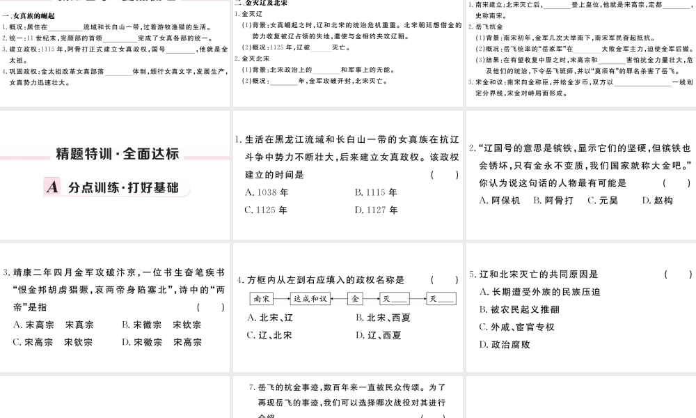 （安徽专版）七年级历史下册 第二单元 辽宋夏金元时期：民族关系发展和社会变化 第8课 金与南宋的对峙习题课件 新人教版-新人教版初中七年级下册历史课件