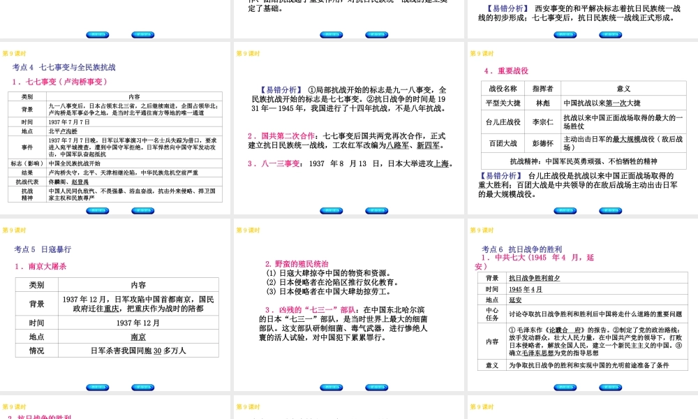 （北京专版）中考历史 第一篇 教材梳理复习 第二单元 中国近代史 第9课时 中华民族的抗日战争与人民解放战争的胜利课件-人教版初中九年级全册历史课件