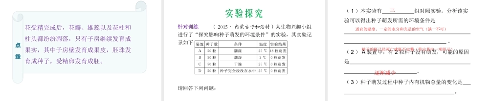 （云南专用）中考生物总复习 第四部分 生物圈中的绿色植物 专题六 绿色开花植物的一生课件-人教级全册生物课件