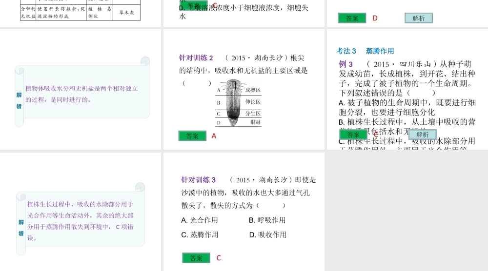 （云南专用）中考生物总复习 第四部分 生物圈中的绿色植物 专题七 绿色植物的生活需要水和植物盐课件-人教级全册生物课件