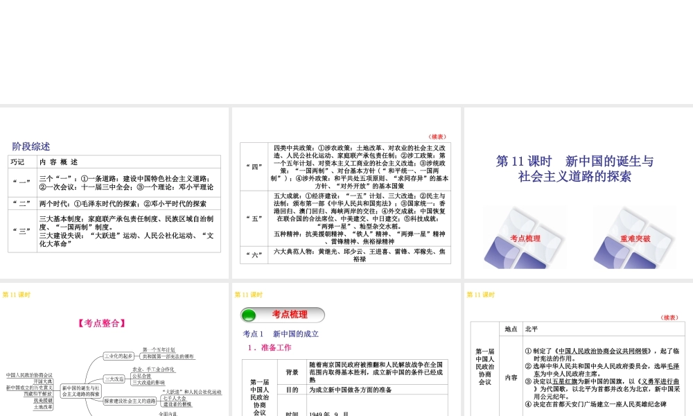 （北京专版）中考历史 第一篇 教材梳理复习 第三单元 中国现代史 第11课时 新中国的诞生与社会主义道路的探索课件-人教版初中九年级全册历史课件