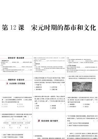 （安徽专版）七年级历史下册 第二单元 辽宋夏金元时期：民族关系发展和社会变化 第12课 宋元时期的都市和文化习题课件 新人教版-新人教版初中七年级下册历史课件