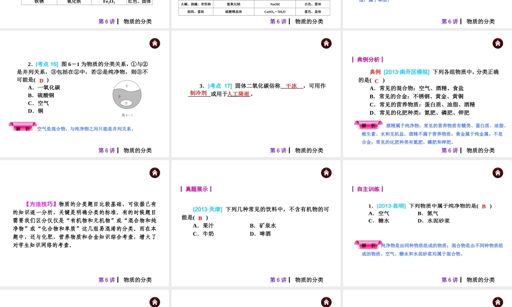 （天津专版）2014届中考化学夺分自主复习案 主题二 常见的化学物质课件（自主梳理+热身反馈+典例分析+真题展示+自主训练+名师预测）
