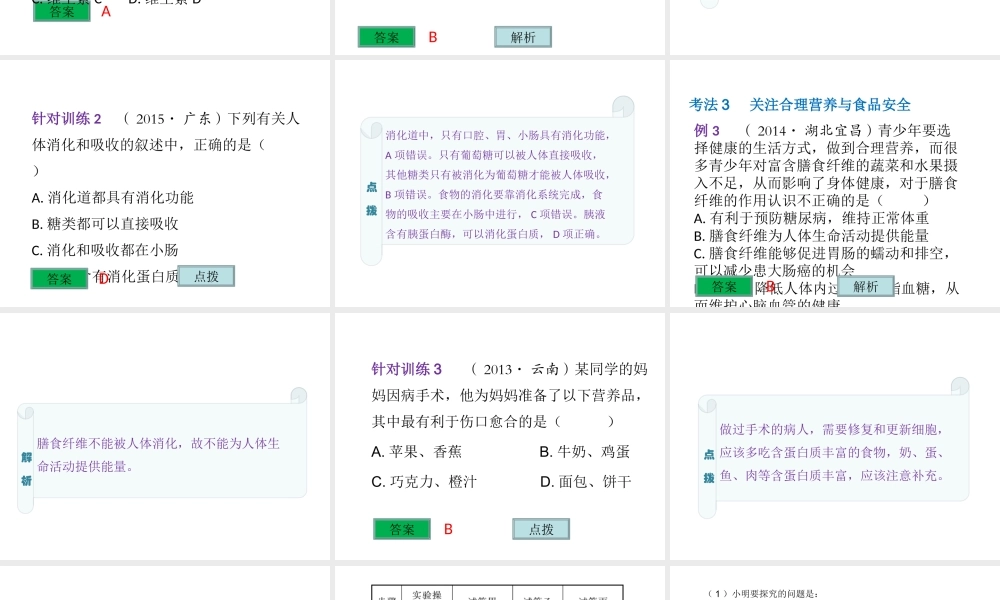 （云南专用）中考生物总复习 第五部分 生物圈中的人 专题十 人的食物来源于环境课件-人教级全册生物课件