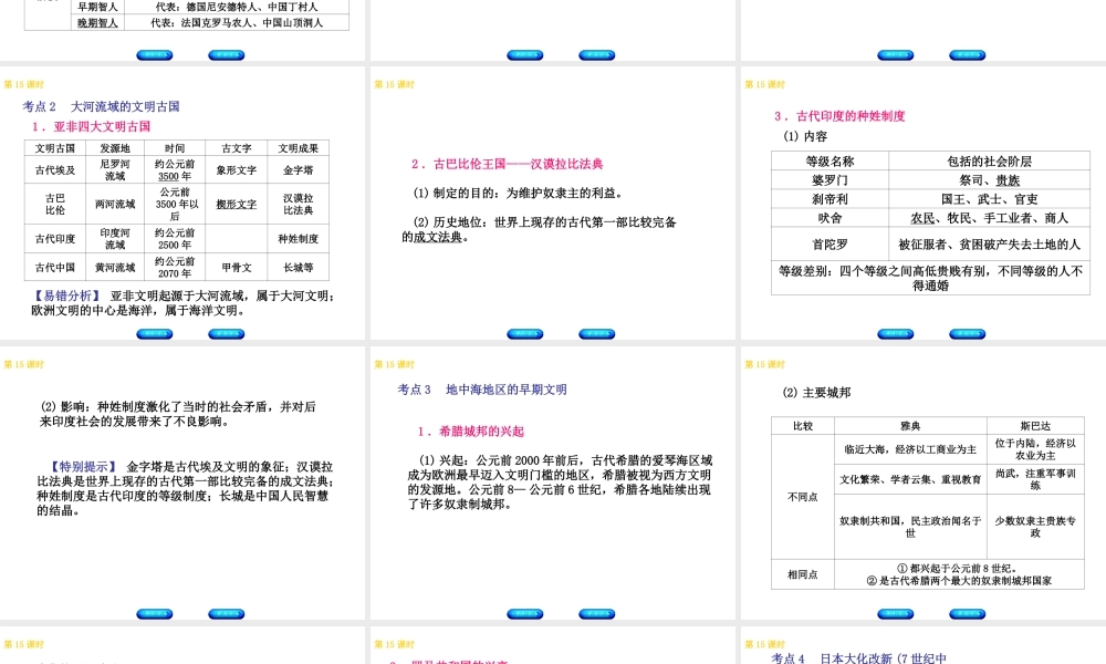 （北京专版）中考历史 第一篇 教材梳理复习 第四单元 世界古代史、近代史 第15课时 上古人类社会和中古亚欧文明课件-人教版初中九年级全册历史课件
