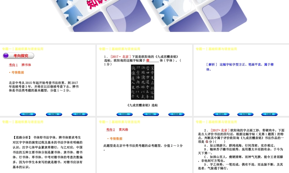 （北京专版）中考语文 第1篇 基础 运用 专题一 基础积累与语言运用复习课件2-人教版初中九年级全册语文课件