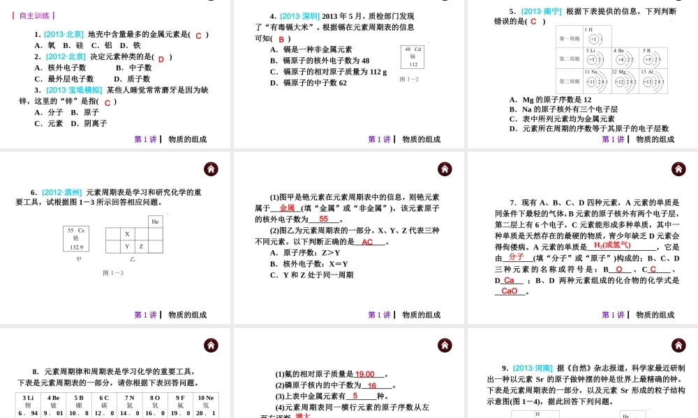 （天津专版）2014届中考化学夺分自主复习案 主题一 基本概念和原理课件（自主梳理+热身反馈+典例分析+真题展示+自主训练+名师预测）