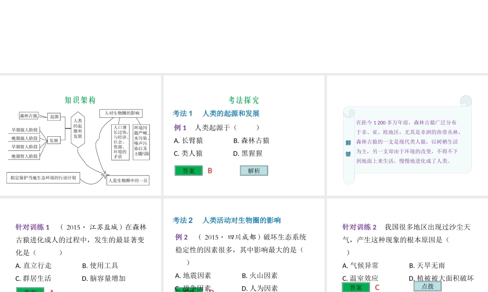 （云南专用）中考生物总复习 第五部分 生物圈中的人 专题十四 人是生物圈中的一员课件-人教级全册生物课件