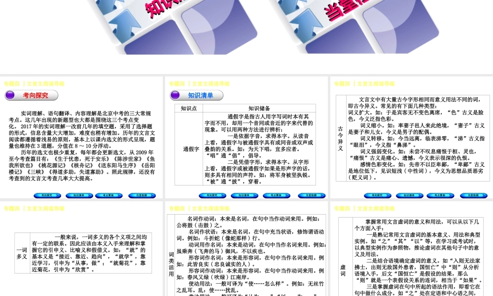 （北京专版）中考语文 第2篇 文言文阅读 专题四 文言文阅读复习课件1-人教版初中九年级全册语文课件
