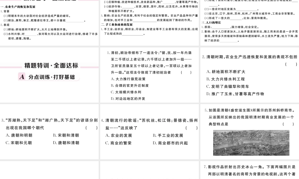 （安徽专版）七年级历史下册 第三单元 明清时期：统一多民族国家的巩固与发展 第19课 清朝前期社会经济的发展习题课件 新人教版-新人教版初中七年级下册历史课件