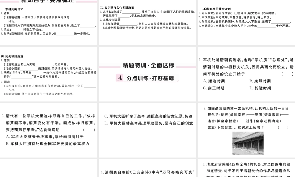 （安徽专版）七年级历史下册 第三单元 明清时期：统一多民族国家的巩固与发展 第20课 清朝君主专制的强化习题课件 新人教版-新人教版初中七年级下册历史课件