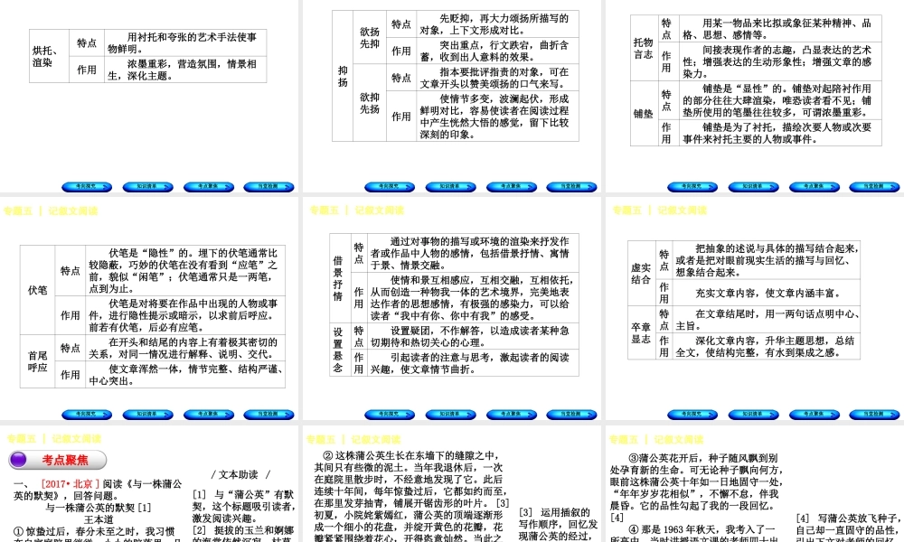 （北京专版）中考语文 第3篇 现代文阅读 专题五 记叙文阅读复习课件-人教版初中九年级全册语文课件