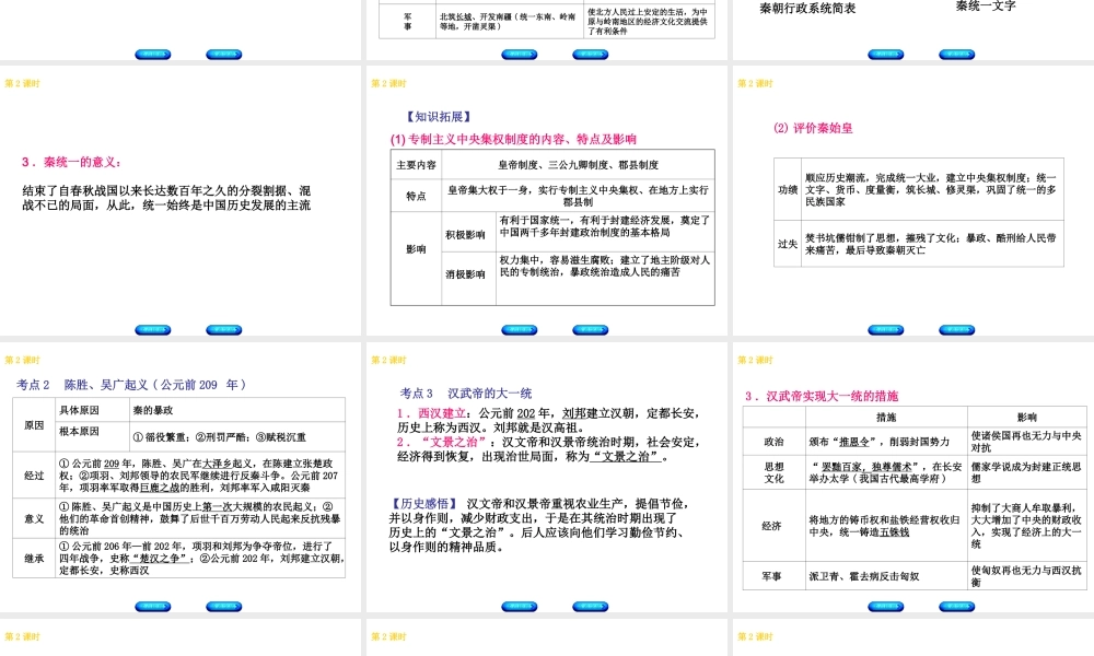 （北京专版）中考历史 第一篇 教材梳理复习 第一单元 中国古代史 第2课时 秦汉大一统局面的开创、政权分立与民族融合课件-人教版初中九年级全册历史课件
