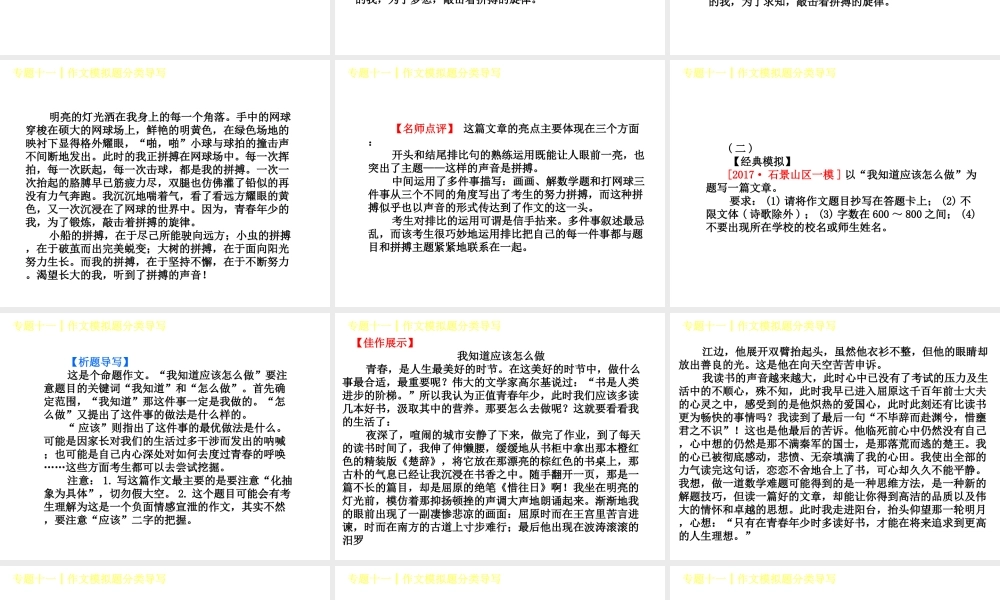 （北京专版）中考语文 第4篇 写作 专题十一 作文模拟题分类导写复习课件-人教版初中九年级全册语文课件