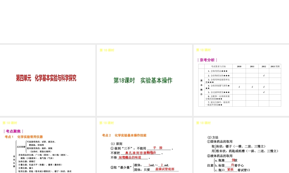 （北京专用）2013届中考化学复习方案 第四单元 化学基本实验与科学探究课件