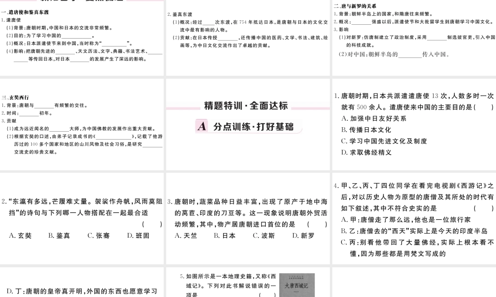 （安徽专版）七年级历史下册 第一单元 隋唐时期：繁荣与开放的时代 第4课 唐朝的中外文化交流习题课件 新人教版-新人教版初中七年级下册历史课件