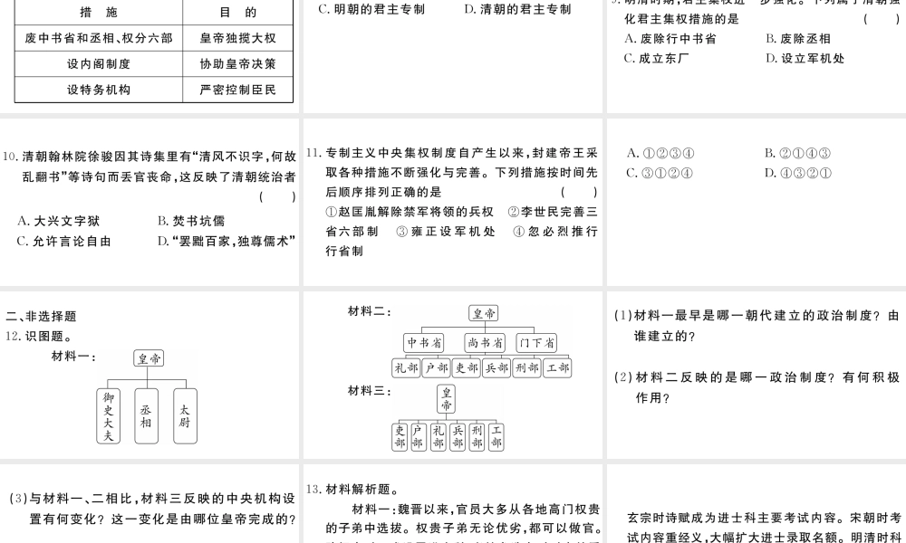 （安徽专版）七年级历史下册 期末专题复习一 中央集权的演变(隋—清朝)习题课件 新人教版-新人教版初中七年级下册历史课件