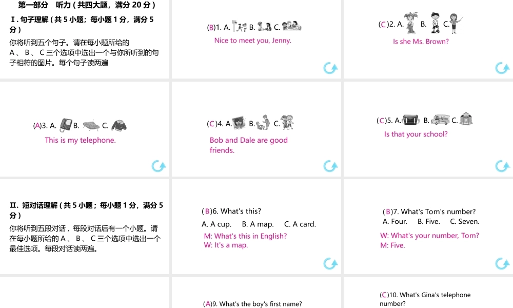 （安徽专版）七年级英语上册 Unit 1 My name's Gina单元检测课件 （新版）人教新目标版-（新版）人教新目标版初中七年级上册英语课件