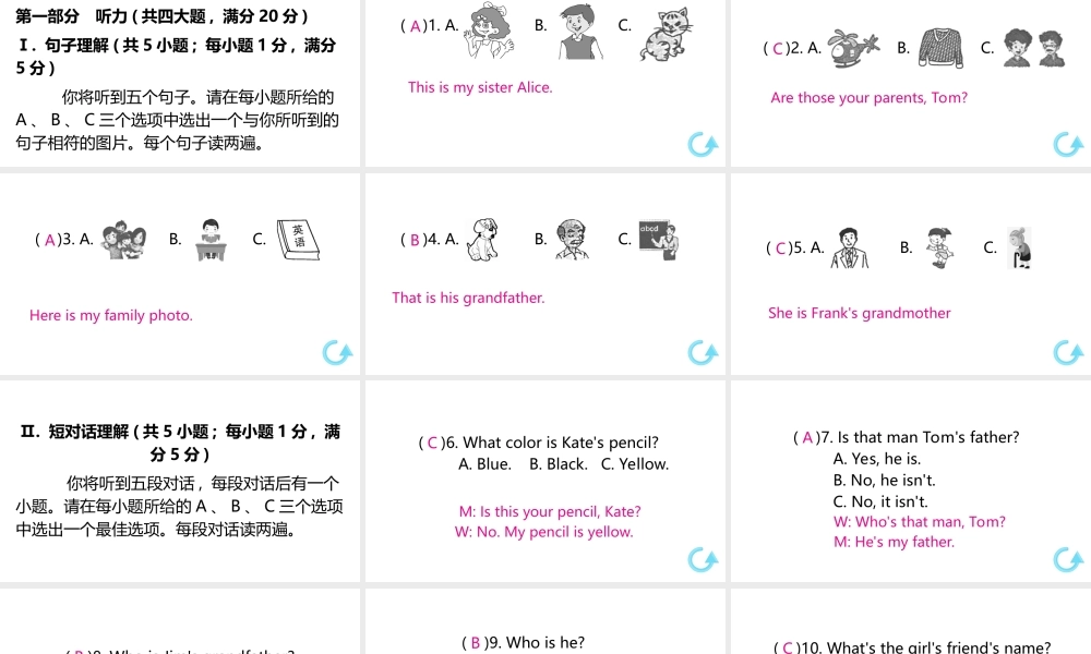 （安徽专版）七年级英语上册 Unit 2 This is my sister单元检测课件 （新版）人教新目标版-（新版）人教新目标版初中七年级上册英语课件