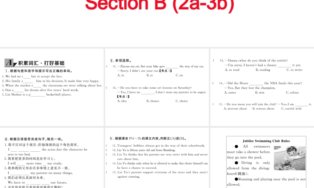 （娄底专用）秋九年级英语全册 Unit 7 Teenagers should be allowed to choose their own clothes Section B（2a-3b）作业课件 （新版）人教新目标版-（新版）人教新目标版初中九年级全册英语课件