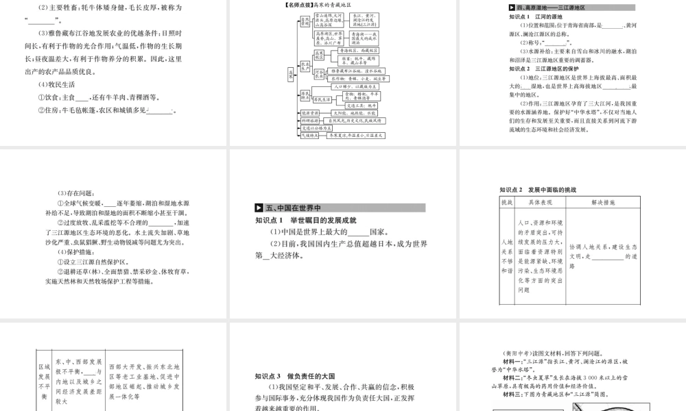 （全国通用版）中考地理 八年级部分 第8章 西北地区 青藏地区 中国在世界复习课件-人教版初中九年级全册地理课件