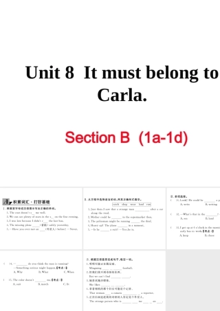 （娄底专用）秋九年级英语全册 Unit 8 It must belong to Carla Section B（1a-1d）作业课件 （新版）人教新目标版-（新版）人教新目标版初中九年级全册英语课件