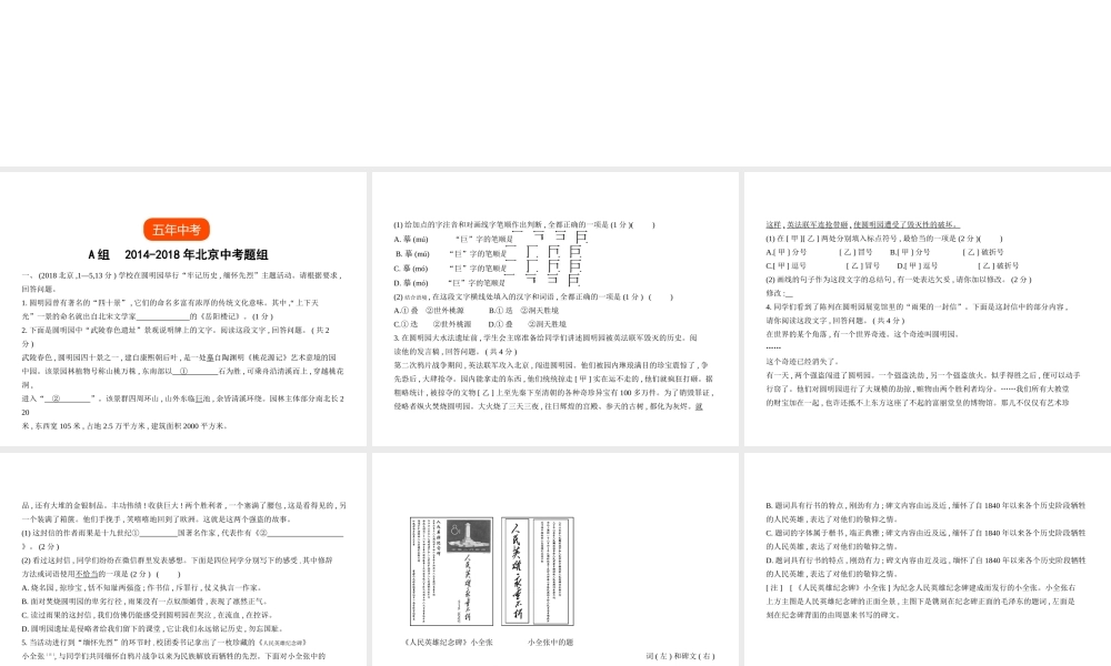 （北京专用）中考语文总复习 第一部分 基础运用 专题一 语文知识综合运用（试题部分）课件-人教版初中九年级全册语文课件