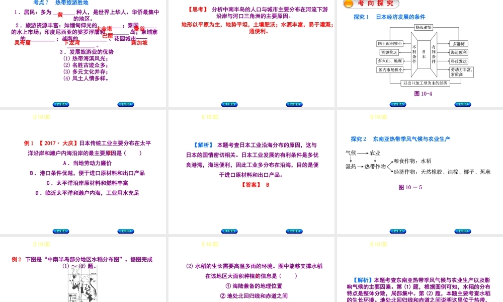 （呼伦贝尔兴安盟专版）中考地理复习方案 教材梳理篇 第10课时 日本 东南亚课件-人教版初中九年级全册地理课件
