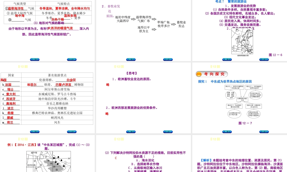 （呼伦贝尔兴安盟专版）中考地理复习方案 教材梳理篇 第12课时 中东 欧洲西部课件-人教版初中九年级全册地理课件