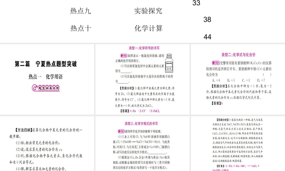 （宁夏专版）中考化学 第二篇 热点题型突破复习课件-人教版初中九年级全册化学课件