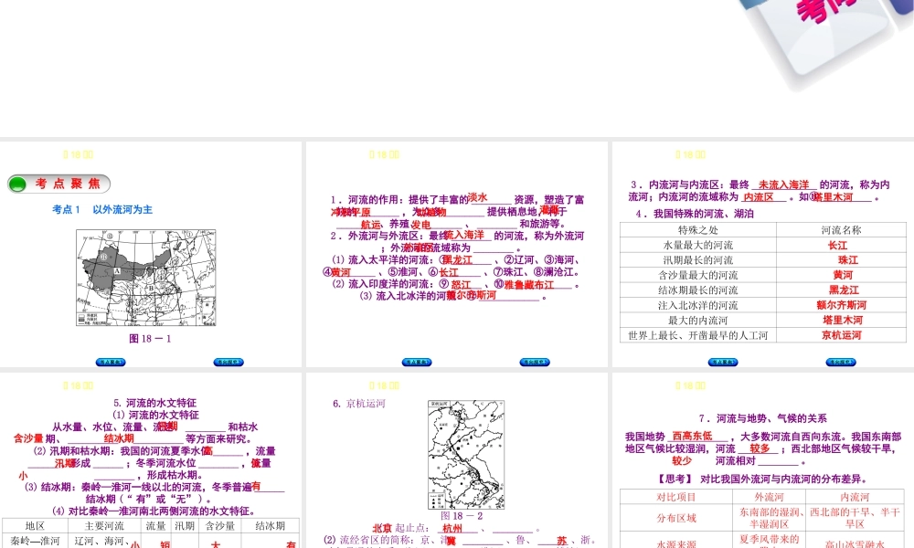 （呼伦贝尔兴安盟专版）中考地理复习方案 教材梳理篇 第18课时 河流 自然灾害课件-人教版初中九年级全册地理课件