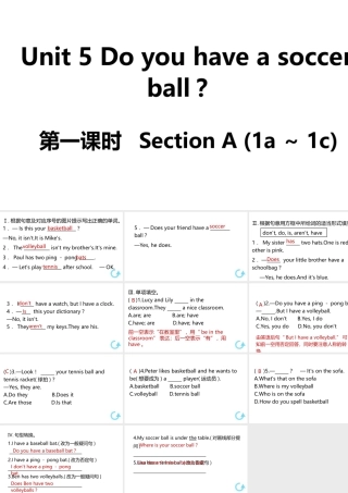 （安徽专版）七年级英语上册 Unit 5 Do you have a soccer ball第一课时课件 （新版）人教新目标版-（新版）人教新目标版初中七年级上册英语课件