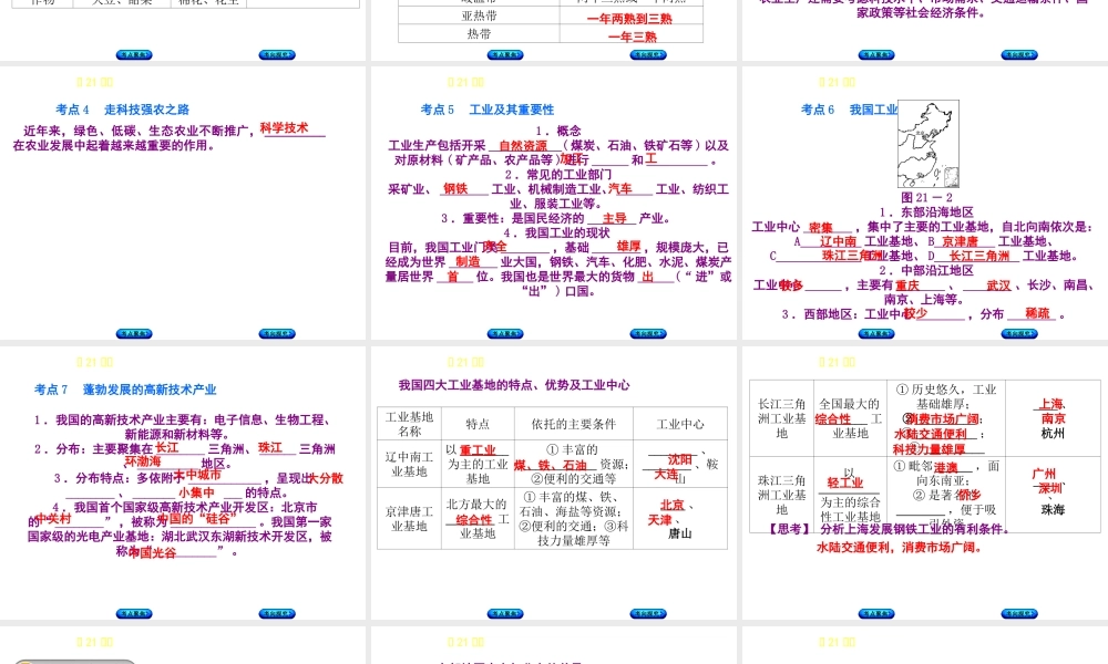 （呼伦贝尔兴安盟专版）中考地理复习方案 教材梳理篇 第21课时 农业 工业课件-人教版初中九年级全册地理课件