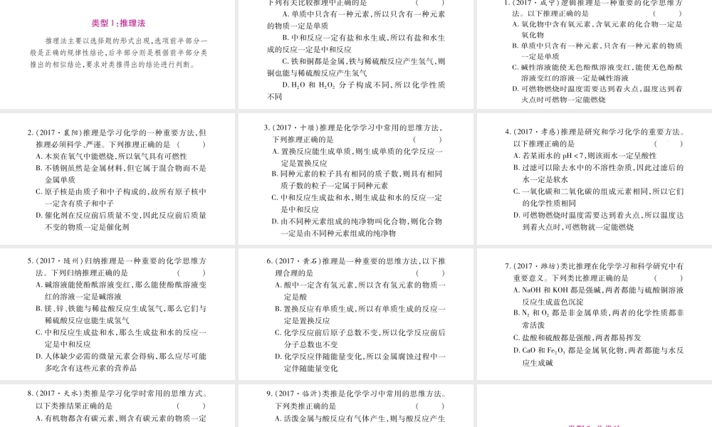 （宁夏专版）中考化学总复习 第二部分 题型专题突破 专题1 化学思想和学习方法的应用课件-人教版初中九年级全册化学课件