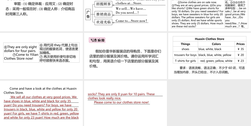 （安徽专版）七年级英语上册 Unit 7 How much are these socks单元写作专项课件 （新版）人教新目标版-（新版）人教新目标版初中七年级上册英语课件