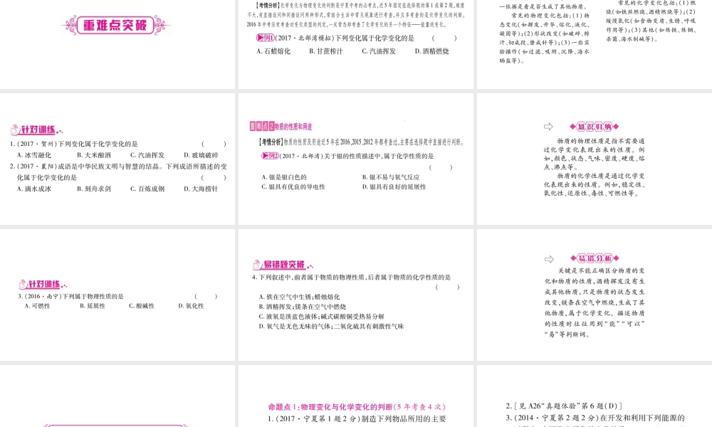 （宁夏专版）中考化学总复习 第一部分 教材系统复习 第1单元 走进化学世界课件-人教版初中九年级全册化学课件