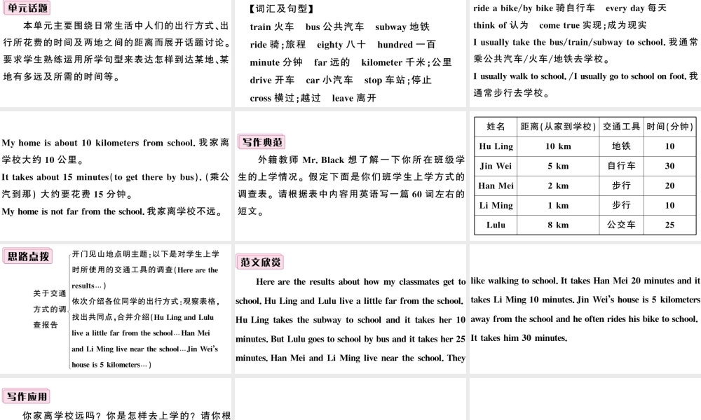 （安徽专版）七年级英语下册 Unit 3 How do you get to school单元写作习题课件（新版）人教新目标版-（新版）人教新目标版初中七年级下册英语课件