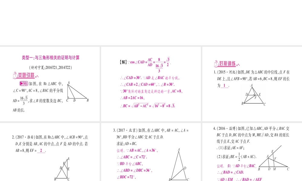 （宁夏专版）中考数学总复习 第二轮 中档题突破 专项突破5 三角形、四边形中的证明与计算课件-人教版初中九年级全册数学课件