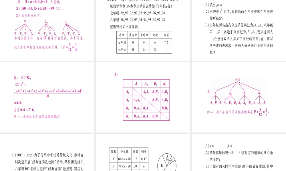 （宁夏专版）中考数学总复习 第二轮 中档题突破 专项突破8 统计与概率课件-人教版初中九年级全册数学课件
