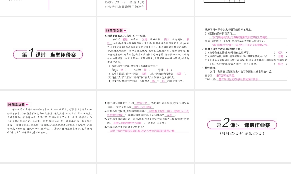 （安徽专版）七年级语文上册 第三单元 9从百草园到三味书屋作业课件 新人教版-新人教版初中七年级上册语文课件