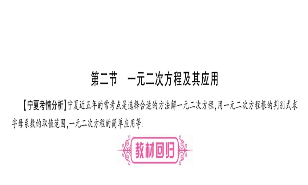 （宁夏专版）中考数学总复习 第一轮 考点系统复习 第2章 方程（组）与不等式（组）第2节 一元二次方程及其应用课件-人教版初中九年级全册数学课件