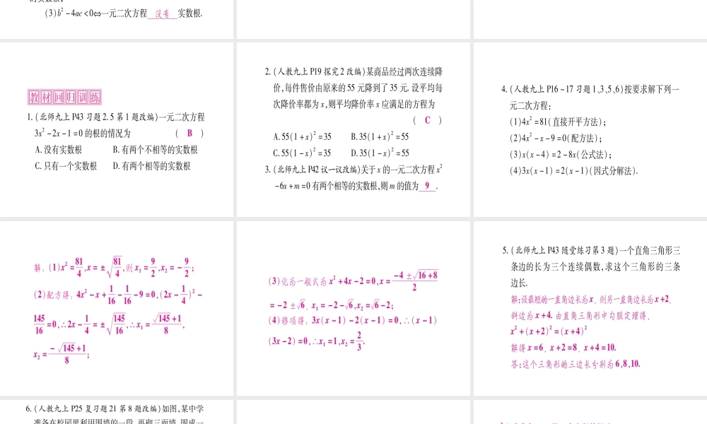 （宁夏专版）中考数学总复习 第一轮 考点系统复习 第2章 方程（组）与不等式（组）第2节 一元二次方程及其应用课件-人教版初中九年级全册数学课件