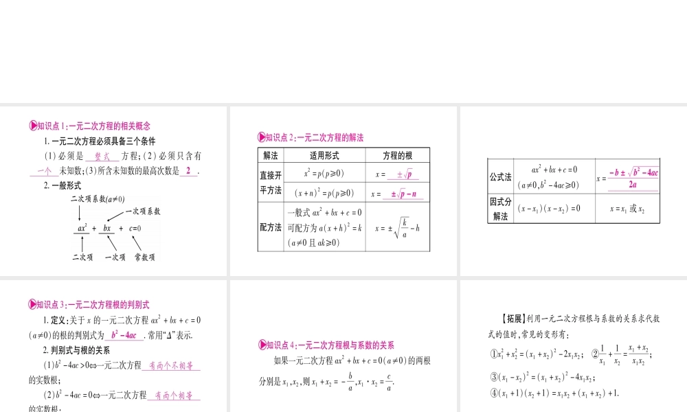 （宁夏专版）中考数学总复习 第一轮 考点系统复习 第2章 方程（组）与不等式（组）第2节 一元二次方程及其应用课件-人教级全册数学课件